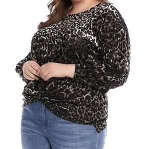 Karen Kane Leopard Velvet Burnout Long Sleeve Top Size 1x NWT